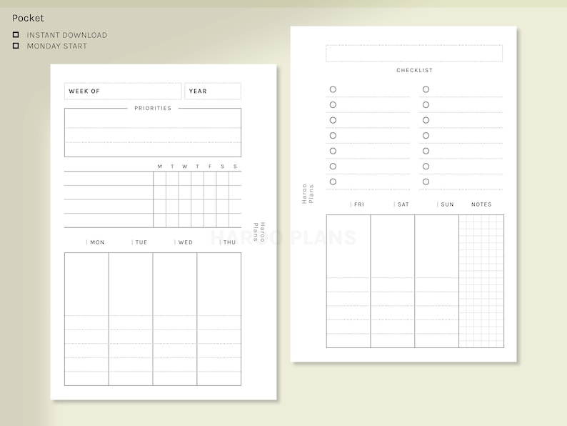 Week at a Glance | Pocket Ring Printable Inserts | Weekly Planner ...