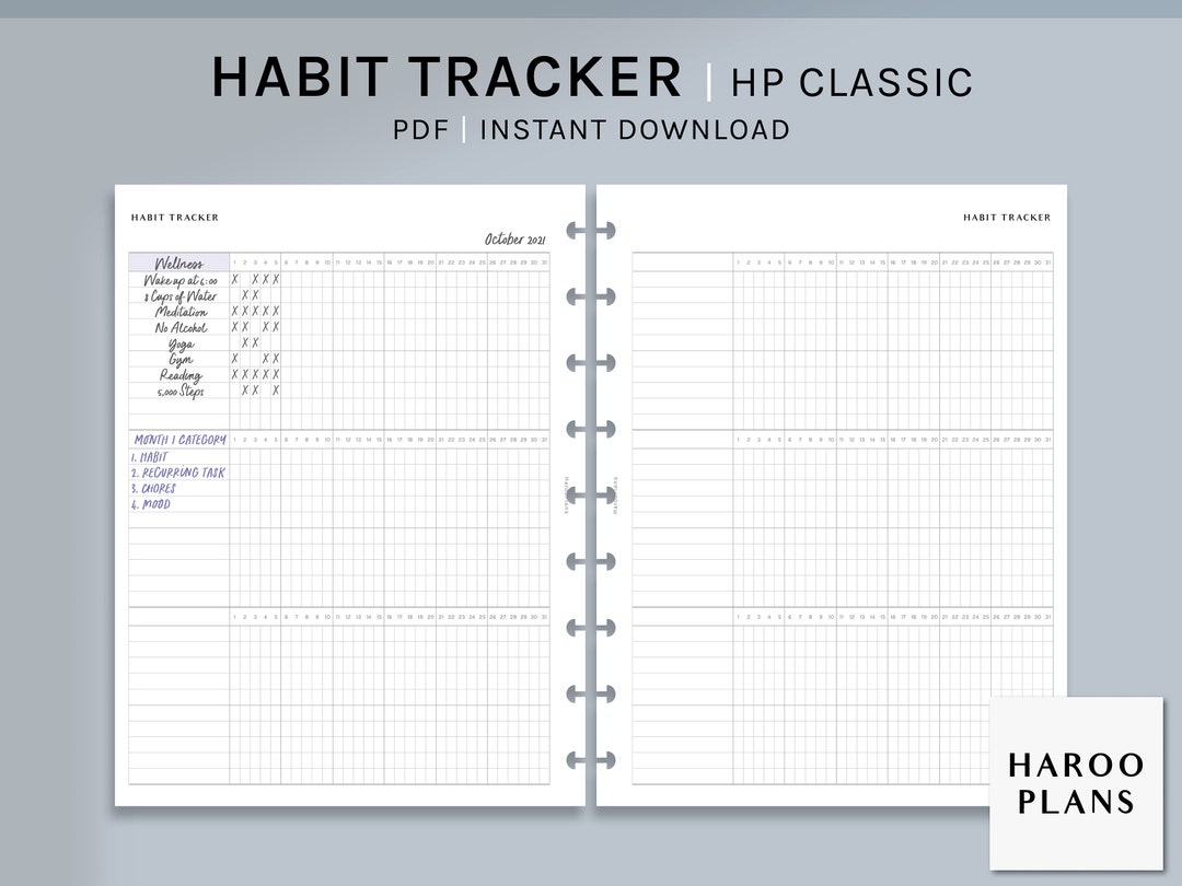 Habit Tracker | HP Classic Printable Happy Planner Inserts | Monthly ...