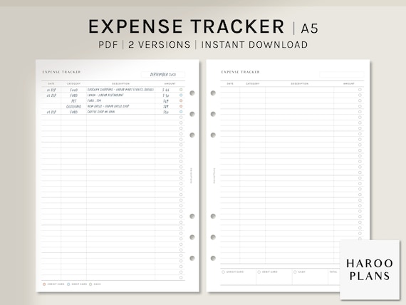 Expense Tracker Printable Inserts | A5 | Spending Log Template | Budget Planner Layout PDF | Financial Planning