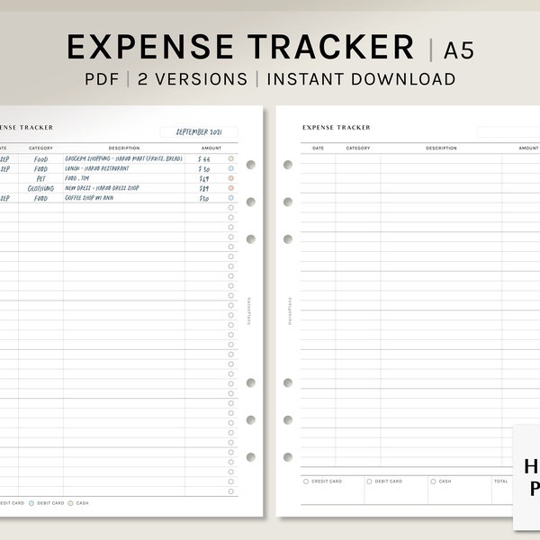 Expense Tracker Printable Inserts | A5 | Spending Log Template | Budget Planner Layout PDF | Financial Planning