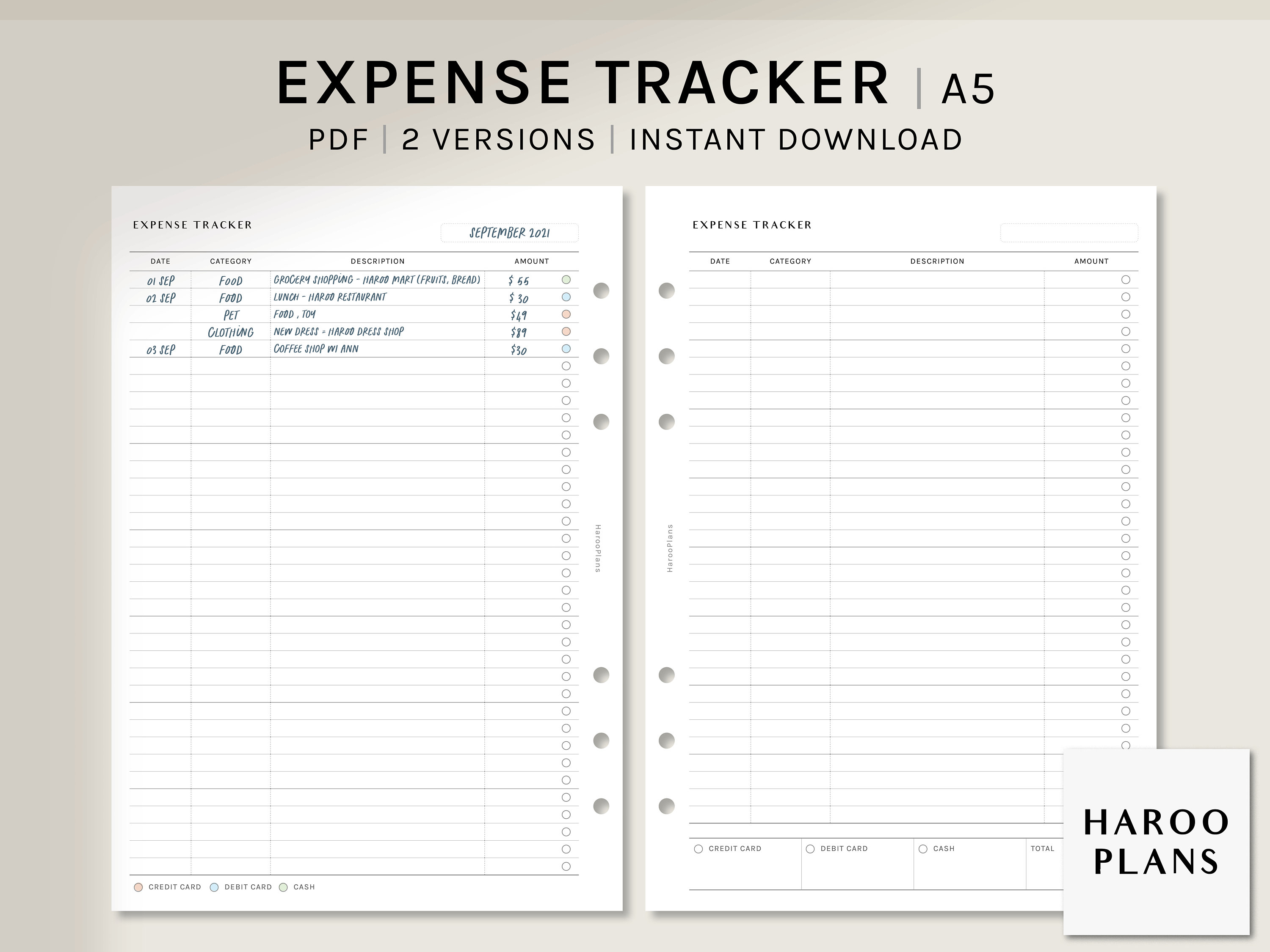 Expense Tracker Printable Inserts | A5 | Spending Log Template | Budget ...