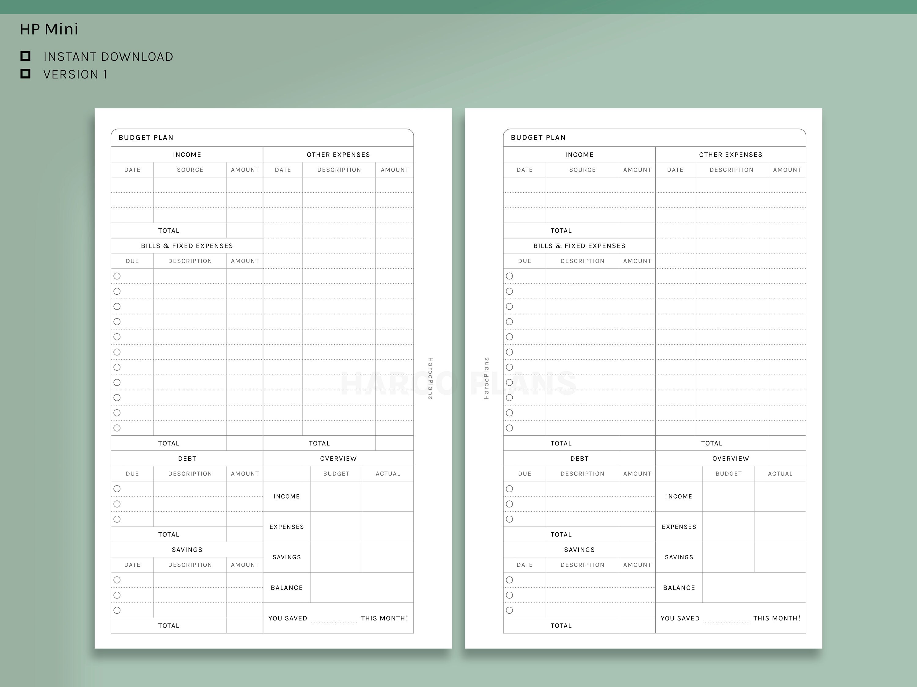Budget Planner HP Mini Printable Inserts Finance Template - Etsy