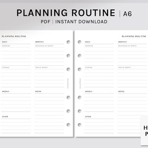 Planning Routine | A6 Printable Planner Inserts | Organizer Setting ...