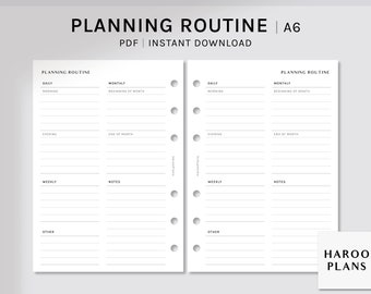 Planning Routine | A6 Printable Planner Inserts | Organizer Setting List Sheet | Daily Monthly Journaling Checklist PDF | Digital Download