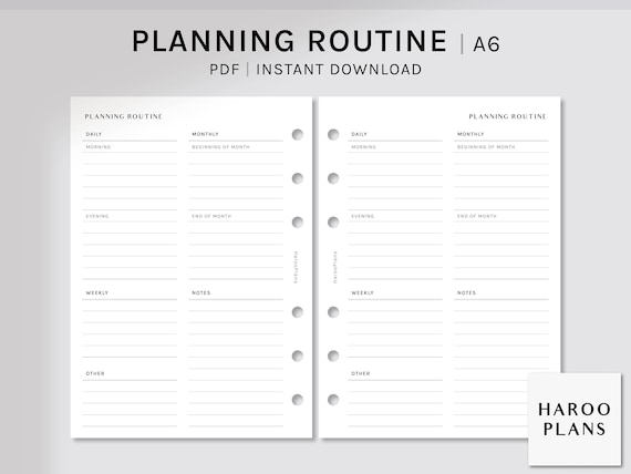 Planning Routine A6 Printable Planner Inserts Organizer - Etsy