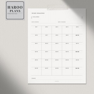 Challenge Sheet | A4, US Letter | Printable Planner Inserts | 30 50 100 Day Habit Tracker Template Bullet Journal PDF | Digital Download image 5