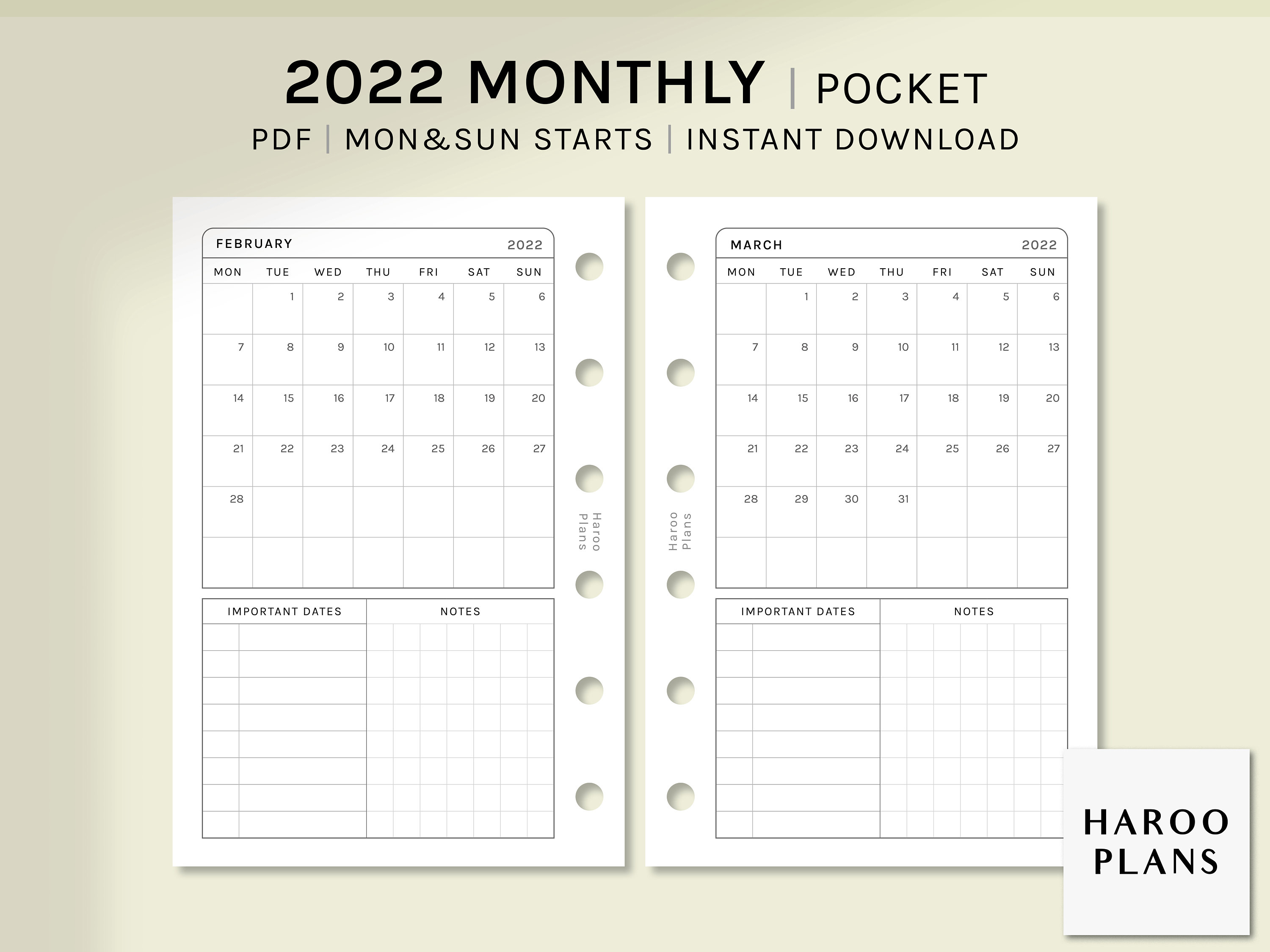 2022 Monthly Pocket Printable Planner Inserts MO1P - Etsy