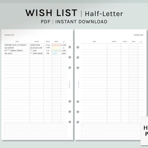 Wunschliste | Halbbuchstabe druckbare Planereinlagen | Wunschliste-Vorlage | Einkaufs-Tracker-Blatt | Arbeitsblatt „Dinge zum Kaufen“ | Digitaler Download