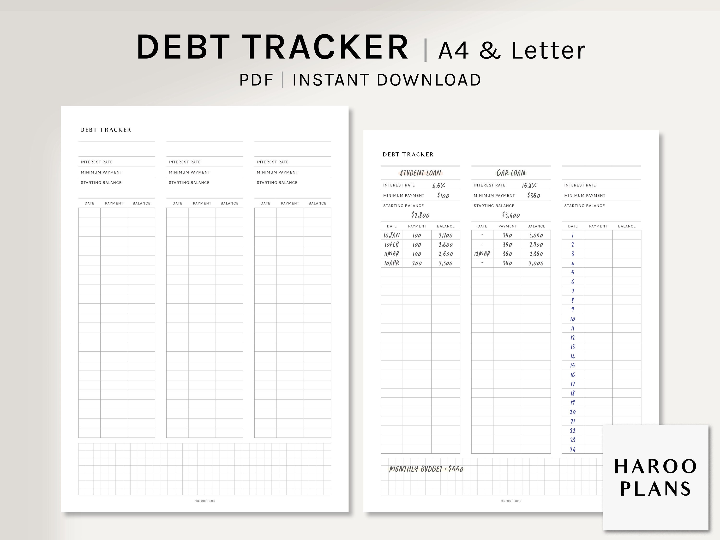 Debt Tracker | A4, US Letter Printable Planner Inserts | Loan Snowball ...