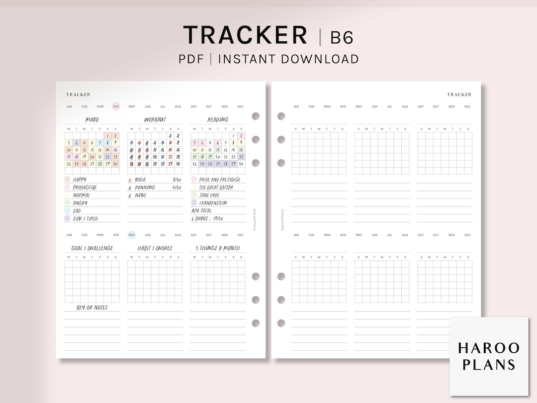 Monthly Tracker | B6 Rings Printable Planner Inserts | Task Chores Log ...