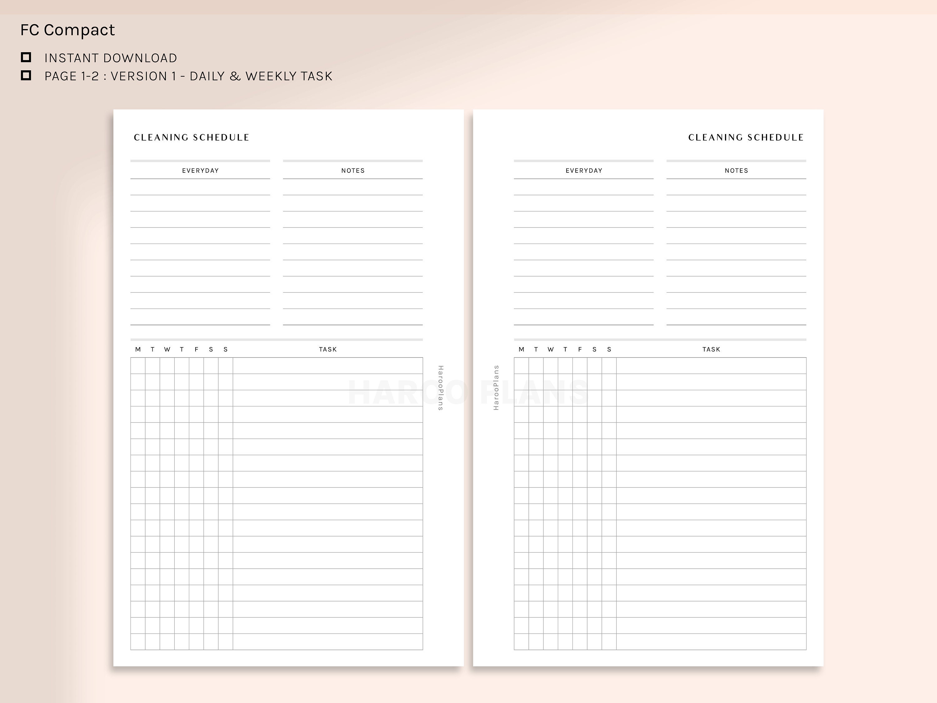 Cleaning Schedule | FC Compact Size Printable Planner Inserts ...