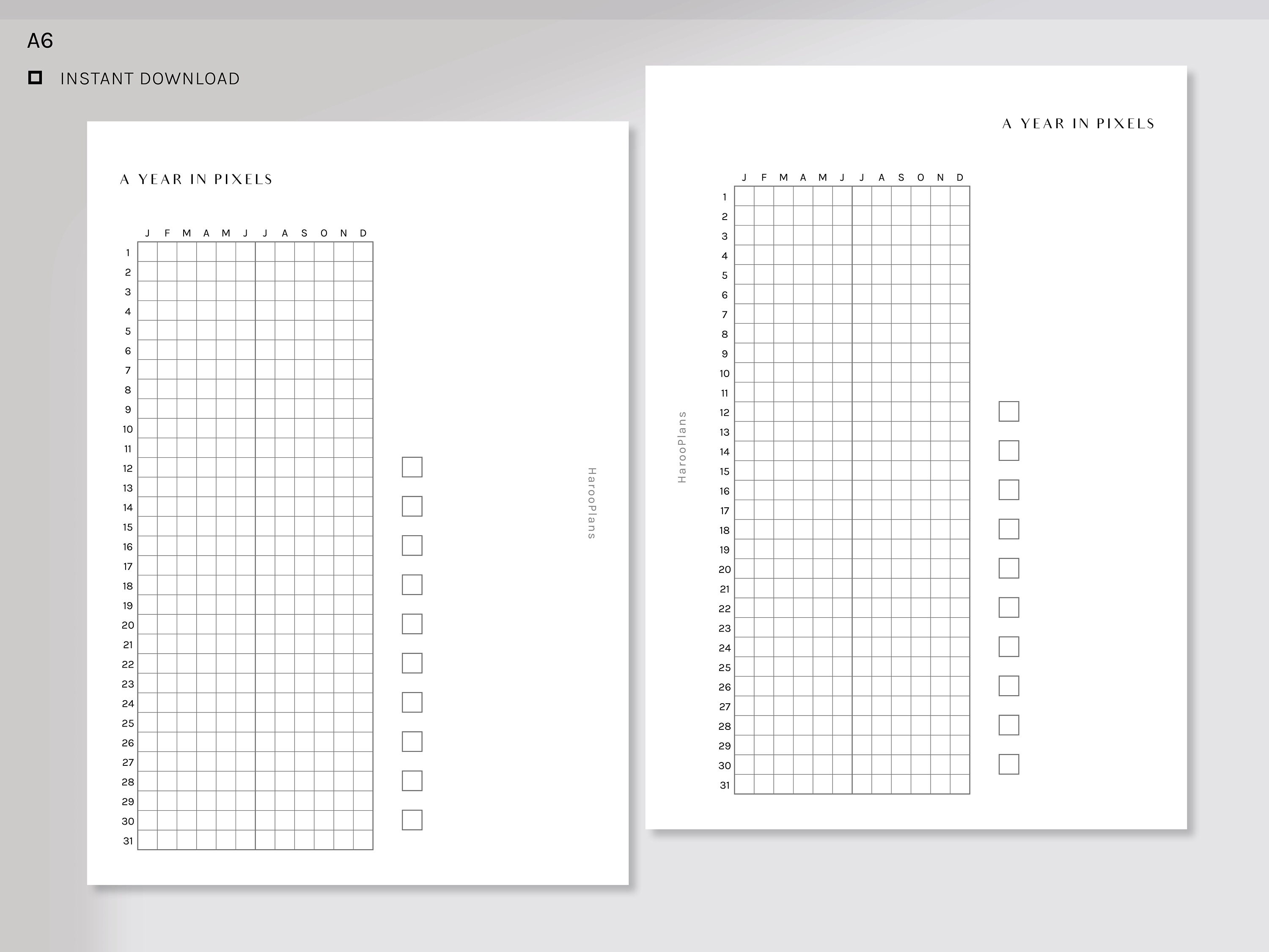A Year in Pixels | A6 | Printable Planner Inserts | Mood Tracker ...