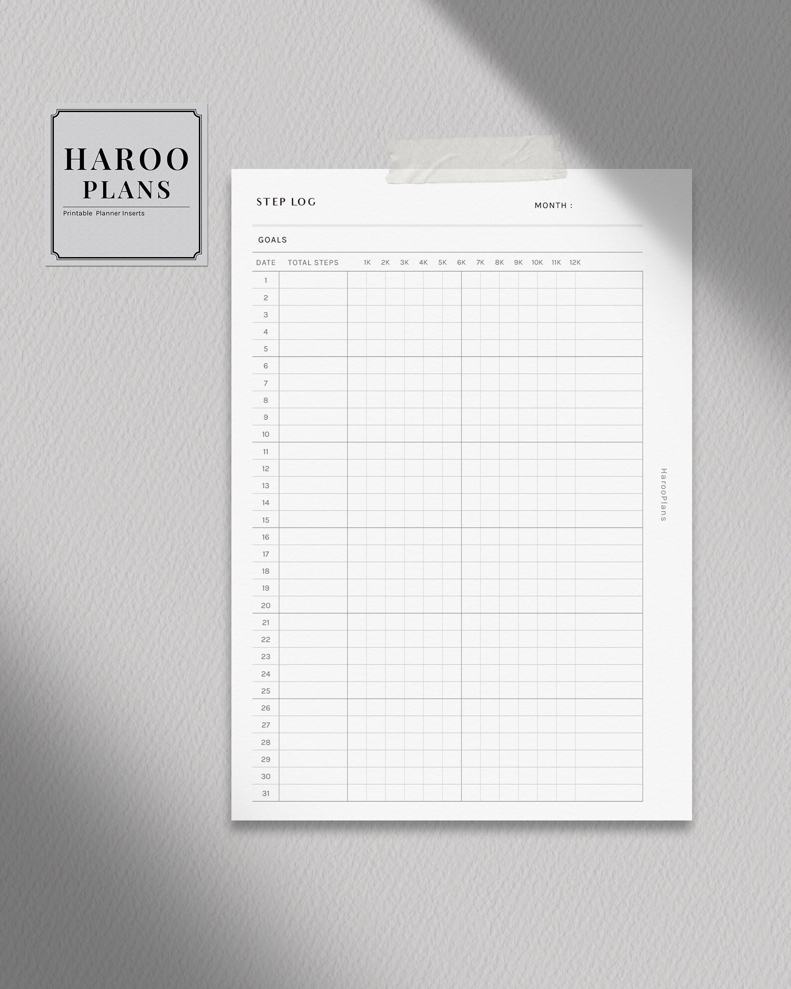 Step Log | Personal Wide Printable Planner Inserts | Health Journal ...