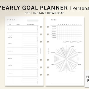 Doelplanner | Persoonlijk formaat afdrukbare inserts | Life Goal Setting Journal Review Sjabloon | Actieplan Organizer PDF-| Digitale download