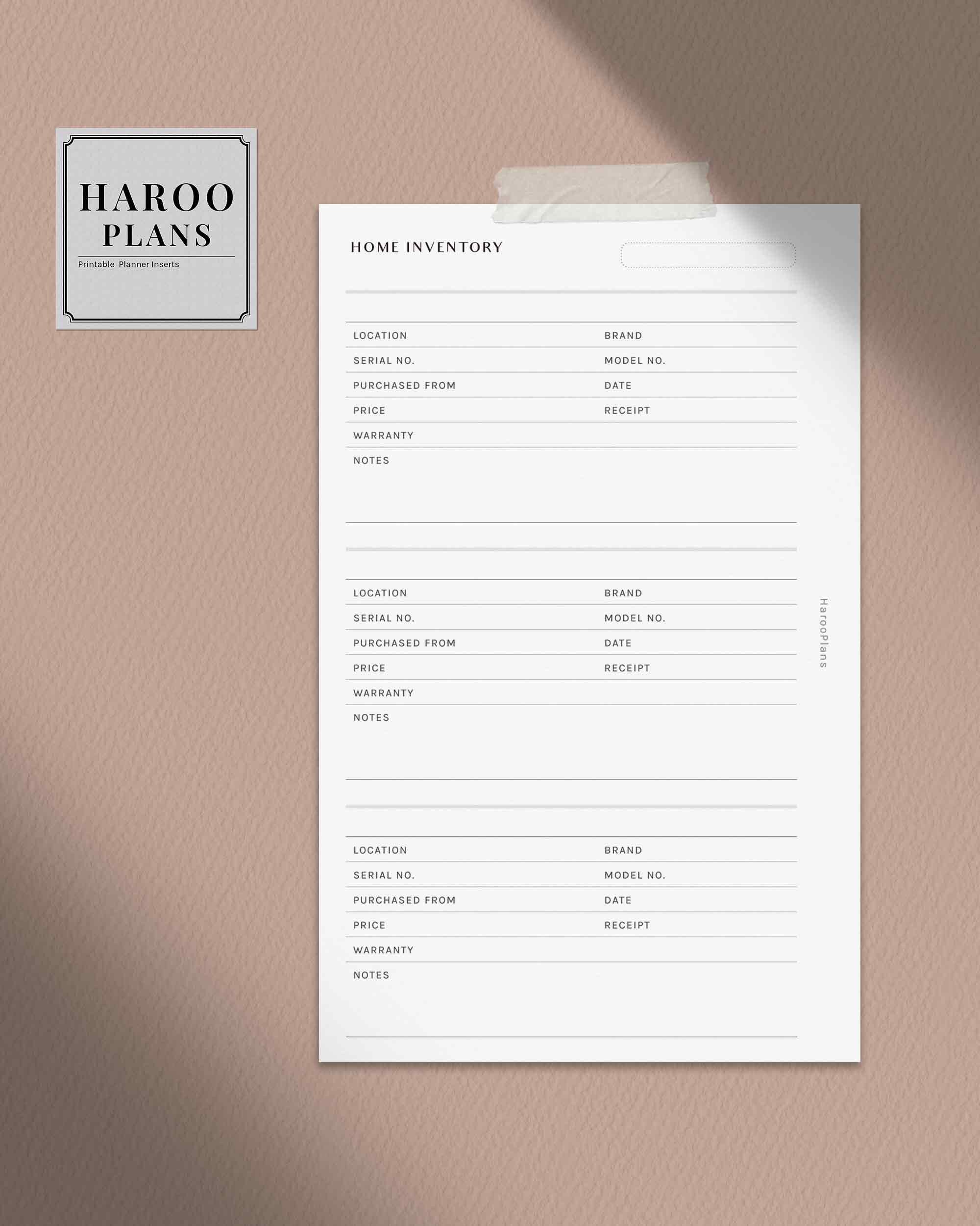 Home Inventory | FC Compact Printable Planner Inserts | Household ...