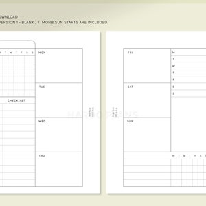 Undated Weekly | Pocket Rings Printable Planner Inserts | WO2P Schedule ...