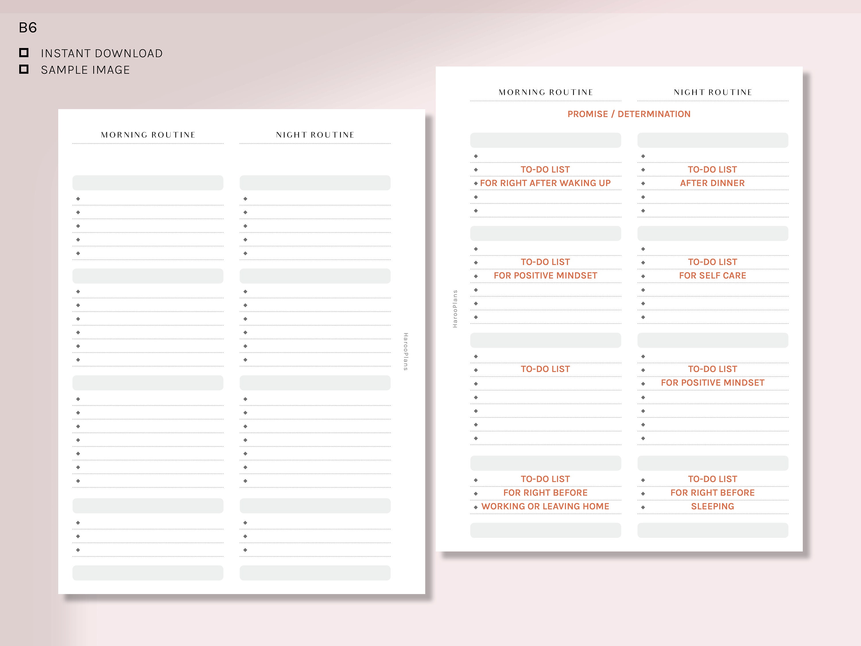 Daily Routine | B6 Ring Printable Planner Inserts | Morning and Night ...