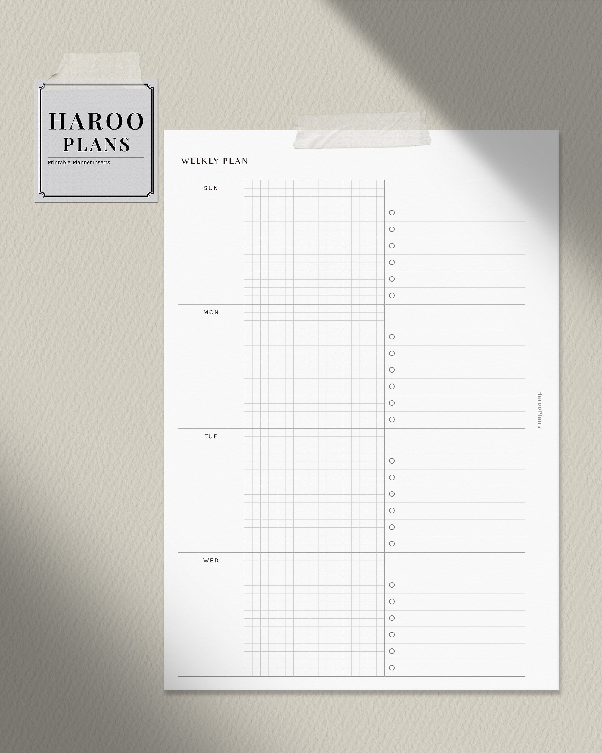 Undated Weekly Planner Printable Inserts | A5 | Sunday&monday Starts ...