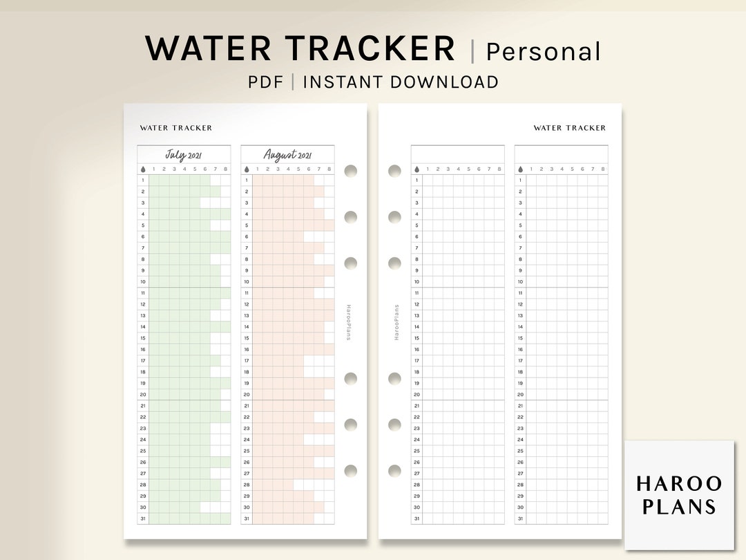 Water Tracker | Personal Printable Planner Inserts | Water Intake Log ...