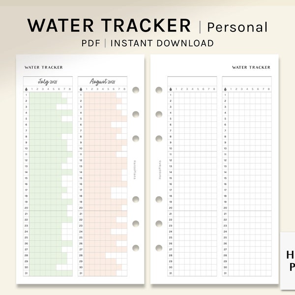 Water Tracker | Personal Printable Planner Inserts | Water Intake Log Layout | Monthly Hydration Template | Health Habit | Digital Download