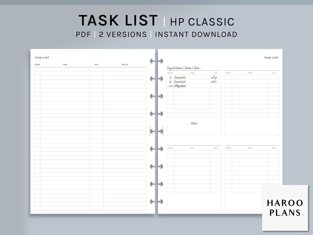 Task List | HP Classic Printable Happy Planner Inserts | to Do List ...