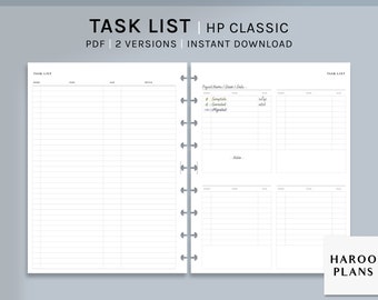Lista zadań | HP Classic Printable Happy Planner Inserts | Szablon listy zadań do wykonania | Lista kontrolna projektu | Śledzenie zadań w formacie PDF | Pobieranie cyfrowe