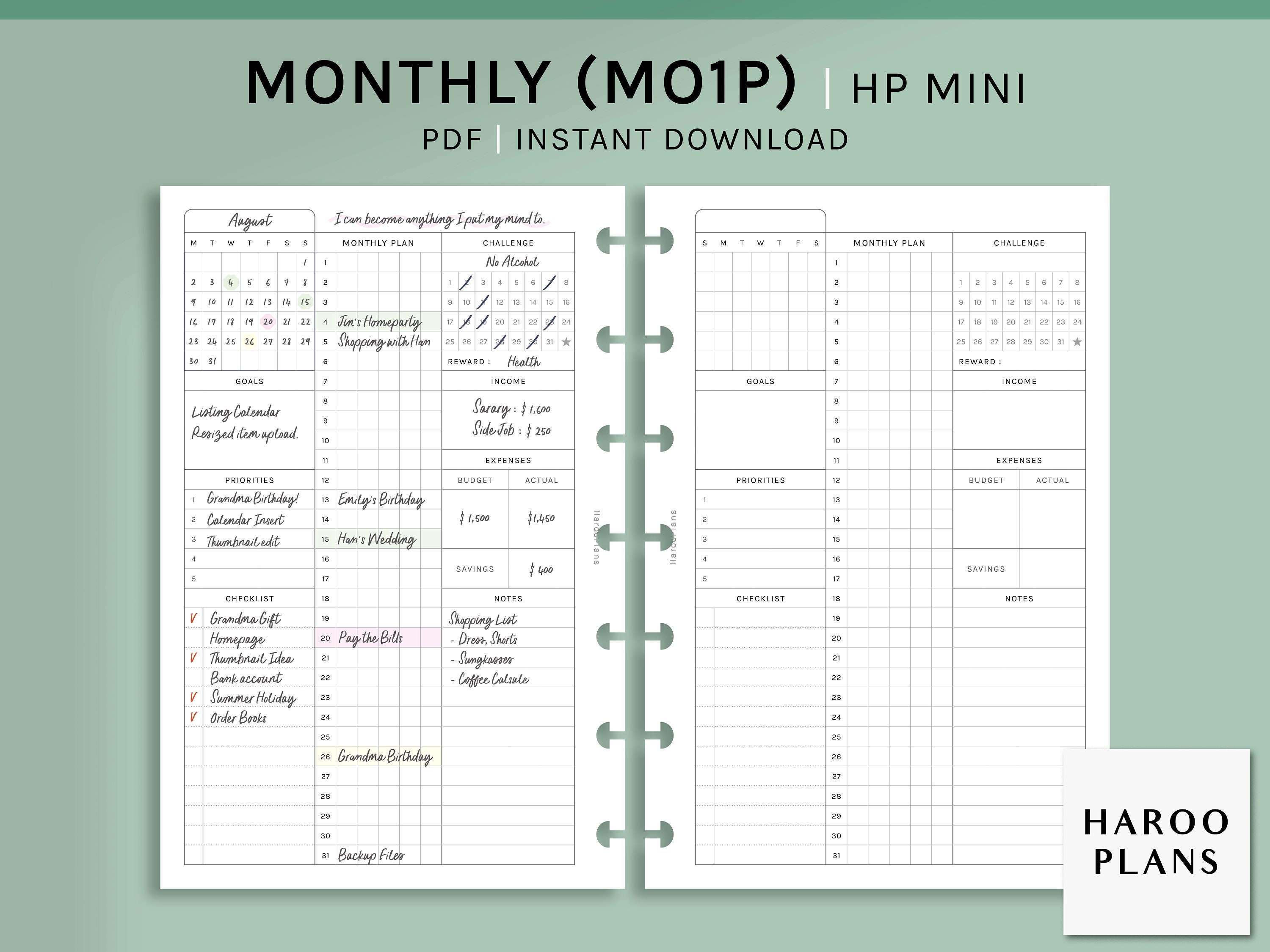Monthly | HP Mini Printable Happy Planner Inserts | Month Schedule ...
