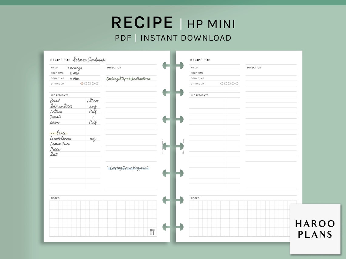 Recipe Sheet | HP Mini Printable Happy Planner Inserts | Blank Cook ...