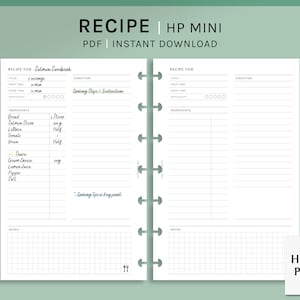 Rezeptblatt | HP Mini Printable Happy Planner Inserts | Blanko Kochbuch Vorlage | Menüplan Essen Ideen Notizen PDF | Digitaler Download