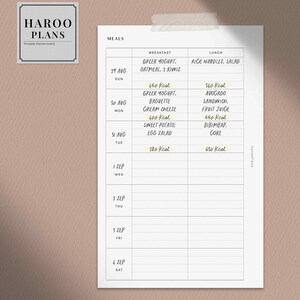 Weekly Meal Tracker | FC Compact Printable Planner Inserts | Diet Food ...