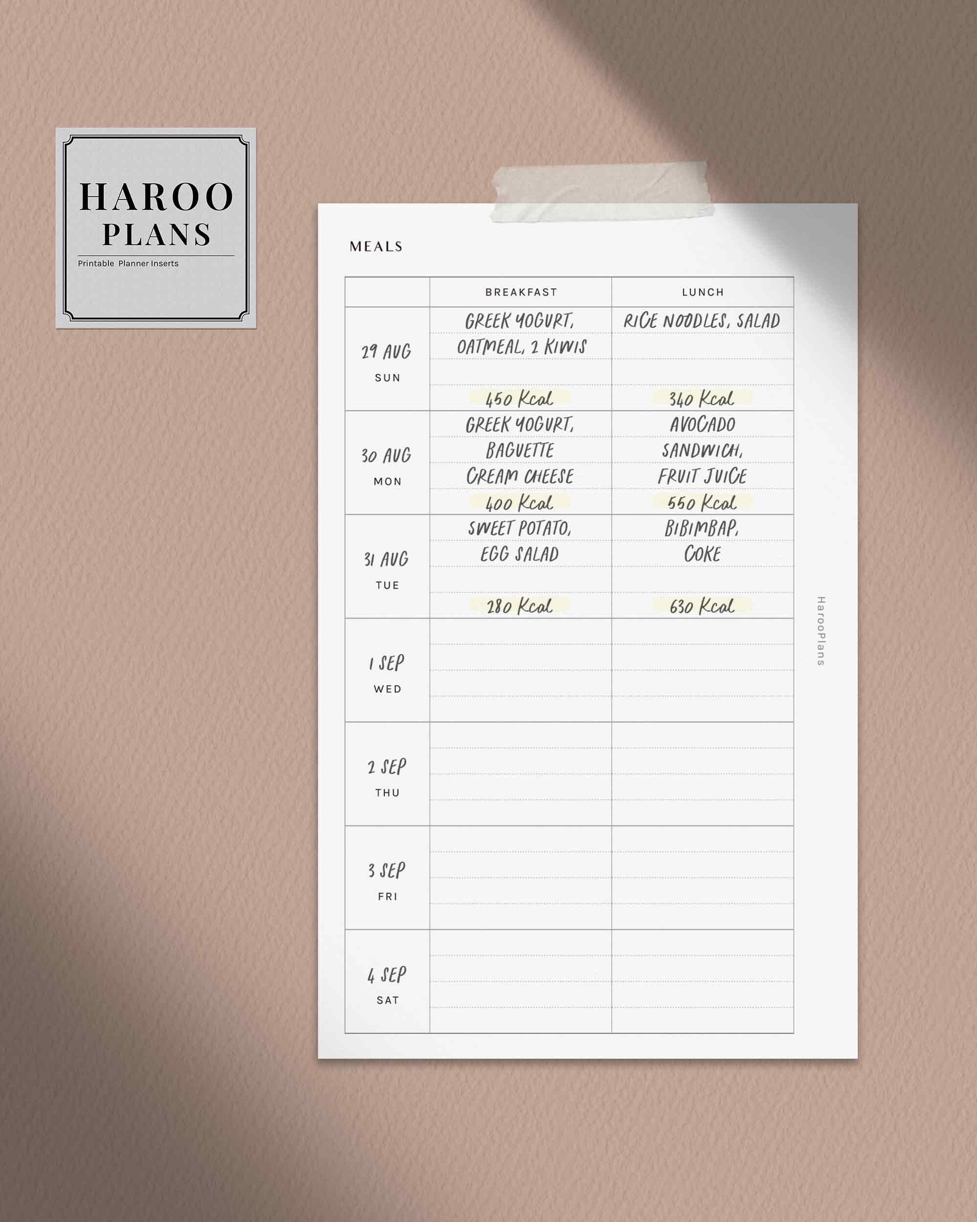 Weekly Meal Tracker | FC Compact Printable Planner Inserts | Diet Food ...