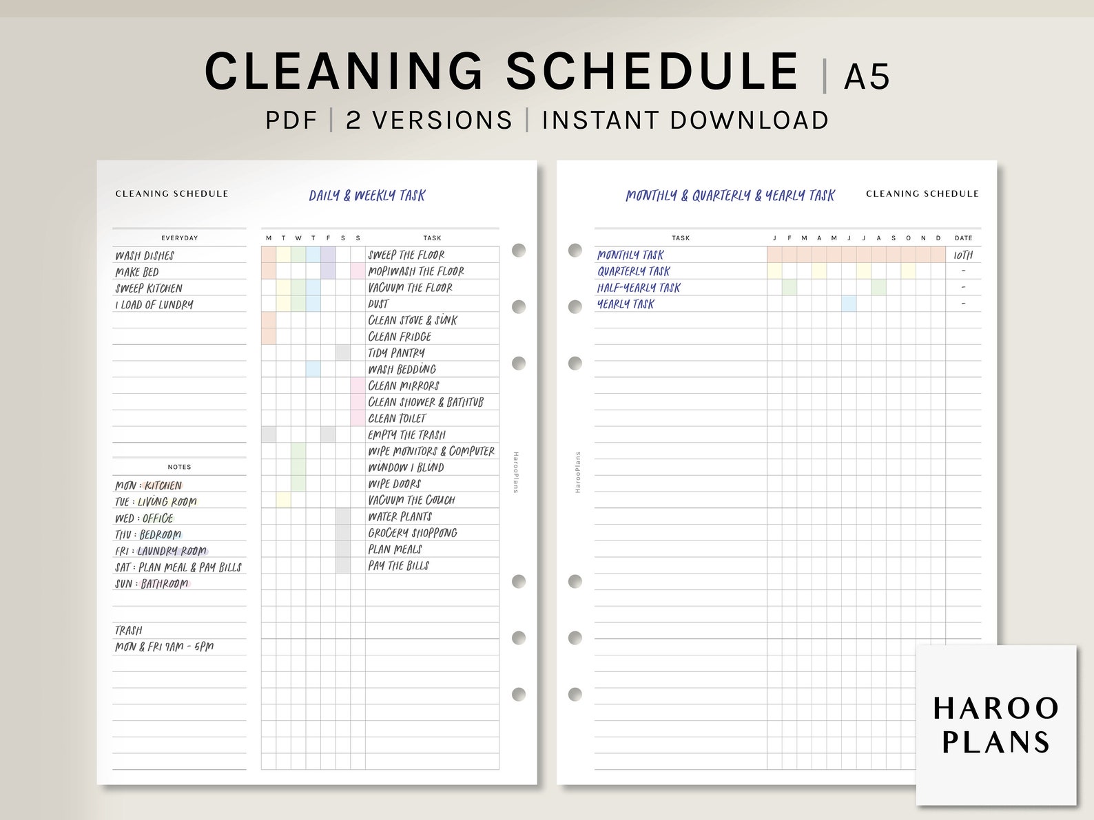 Cleaning Schedule | A5 Printable Planner Inserts | Housekeeping Routine ...
