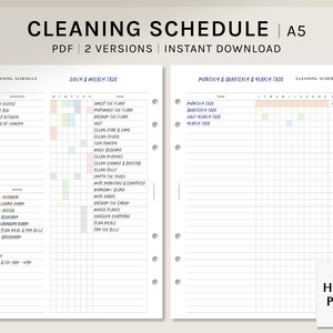 Cleaning Schedule | A5 Printable Planner Inserts | Housekeeping Routine template | Home Chores Task Checklist Sheet PDF | Digital Download