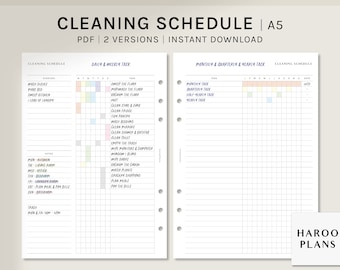 Schoonmaakschema | A5 Afdrukbare Planner Inserts | Housekeeping Routine sjabloon | Home Klusjes Taken Checklist Blad PDF | Digitale download