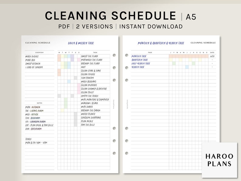 Cleaning Schedule | A5 Printable Planner Inserts | Housekeeping Routine ...