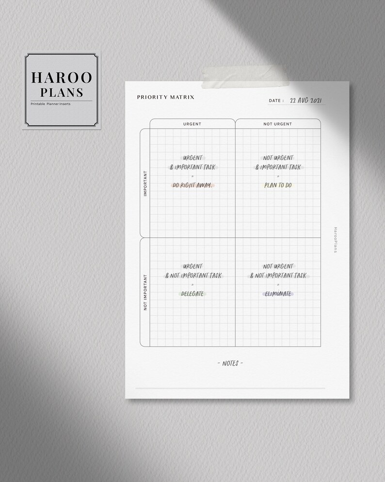 Priority Matrix | Personal Wide Printable Planner Inserts | Urgent ...