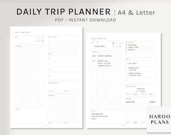 Daily Trip Plan | A4, US Letter Printable Planner Inserts | Vacation Itinerary Template | Travel Budget | Day Schedule | Digital Download