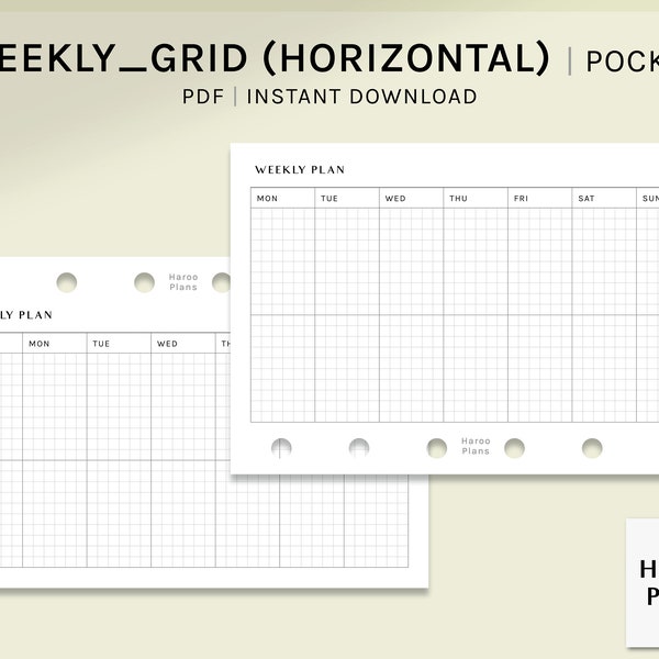 Weekly Planner | Pocket Size Printable Inserts | Undated Organizer Template PDF | Horizontal Grid Layout | WO1P Worksheet | Digital Download
