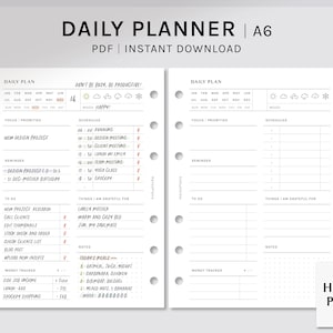Daily Planner A6 Size Printable Inserts Schedule Template to Do List ...