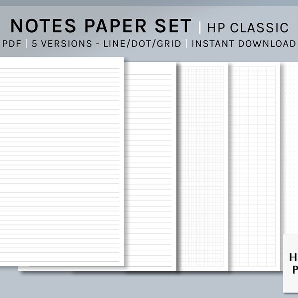 Basic Notes Papier Set | HP Classic Printable Happy Planner Einlagen | Studiennotizen Vorlage | Gitter, Punkt, Line Memo Seite PDF | Digitaler Download