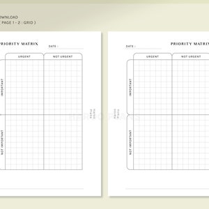 Priority Matrix | Pocket Ring Printable Planner Inserts | Urgent ...
