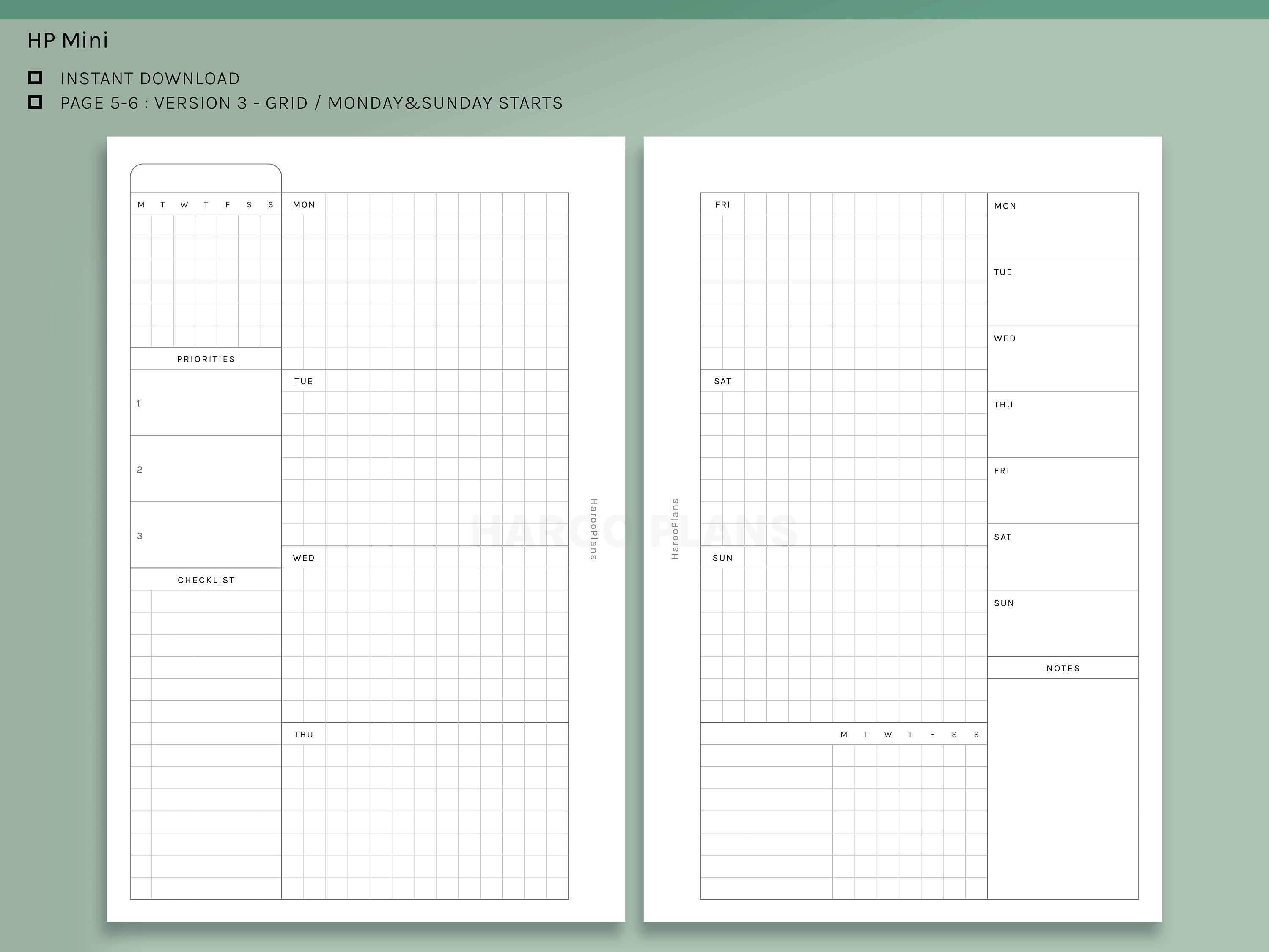 Undated Weekly | HP Mini Printable Happy Planner Inserts | WO2P ...