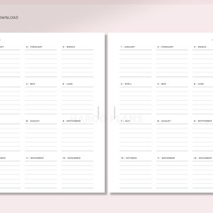 Yearly Planner | B6 Ring Printable Inserts | Blank Yearly Overview Template | YO1P Yearly Goal | Year at a glance PDF | Digital Download image 2