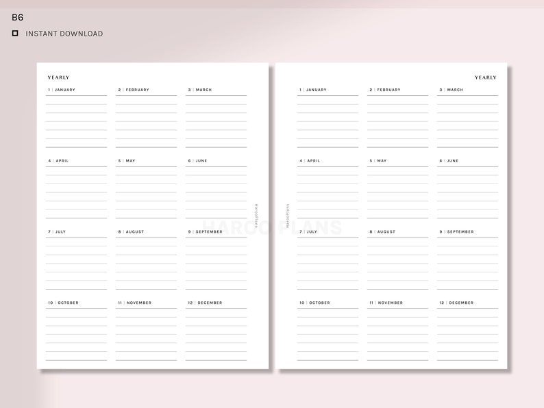 Yearly Planner | B6 Ring Printable Inserts | Blank Yearly Overview Template | YO1P Yearly Goal | Year at a glance PDF | Digital Download image 2