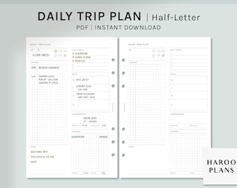 Daily Trip Plan | Half-Letter Printable Planner Inserts | Vacation Itinerary Template | Travel Budget | Day Schedule PDF | Digital Download
