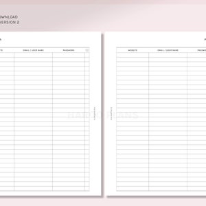 Password Tracker | B6 Rings Printable Planner Inserts | Simple ...