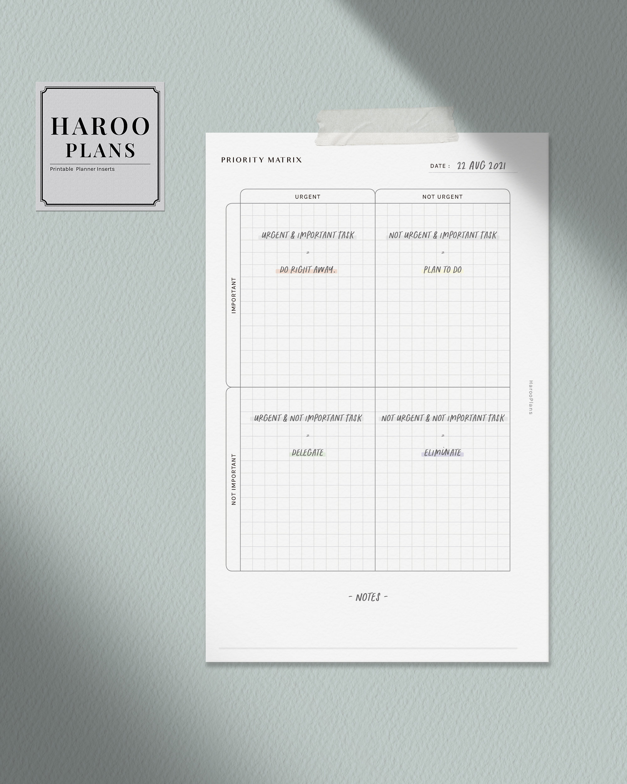 Priority Matrix | Half-letter Printable Planner Inserts | Urgent ...