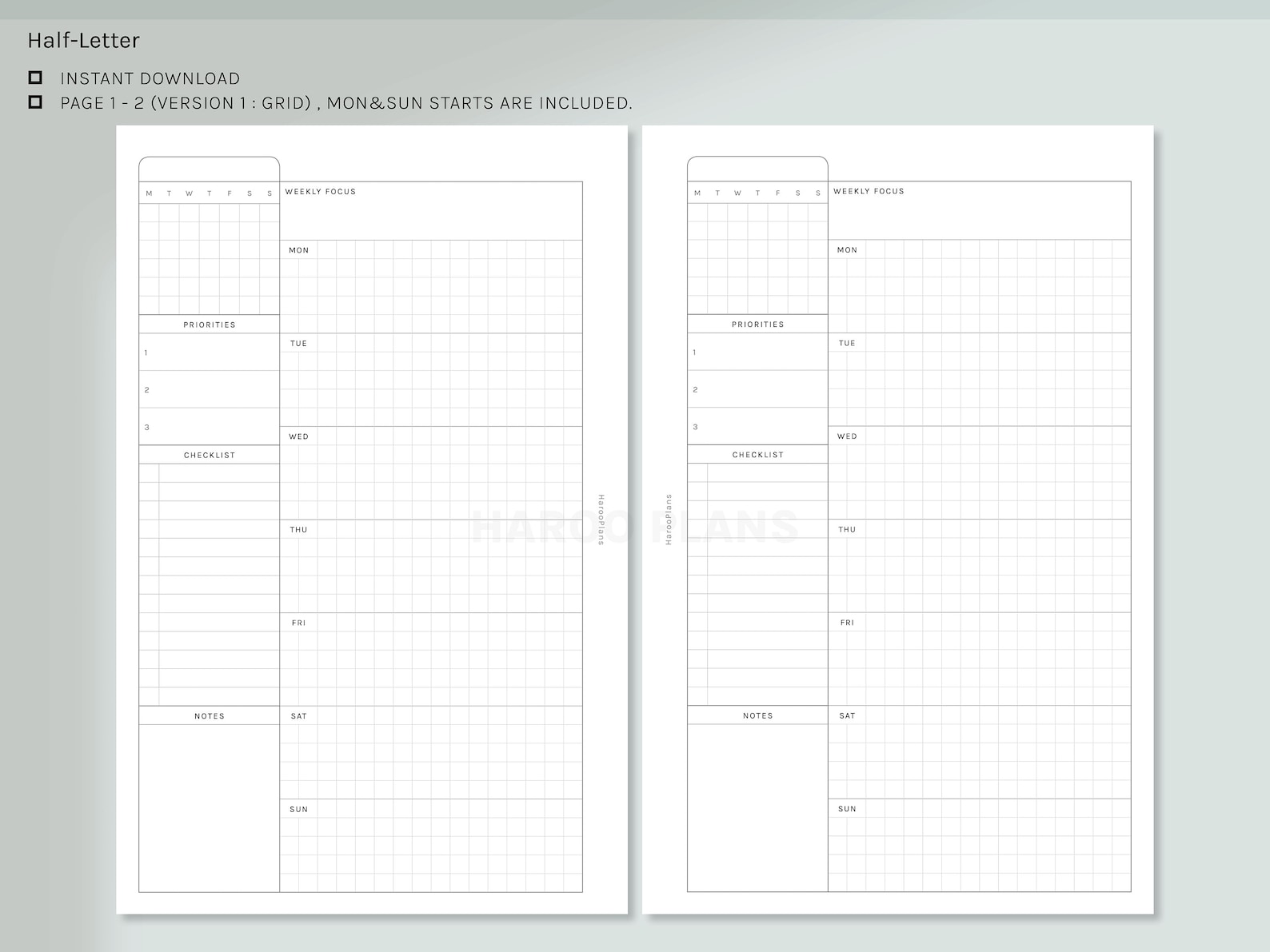 Undated Weekly Planner | Half-letter Printable Inserts | WO1P Layout ...