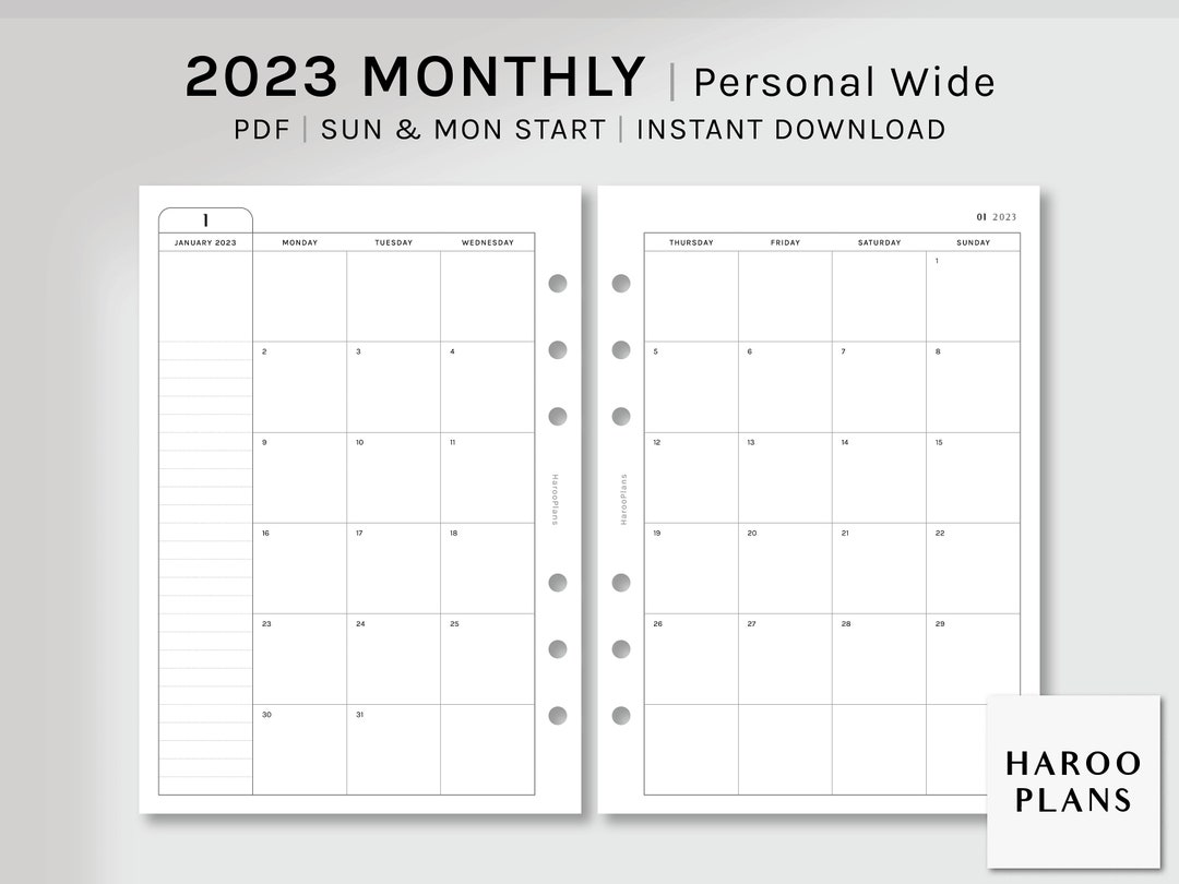 2023 Monthly Personal Wide Printable Planner Inserts MO2P - Etsy Canada
