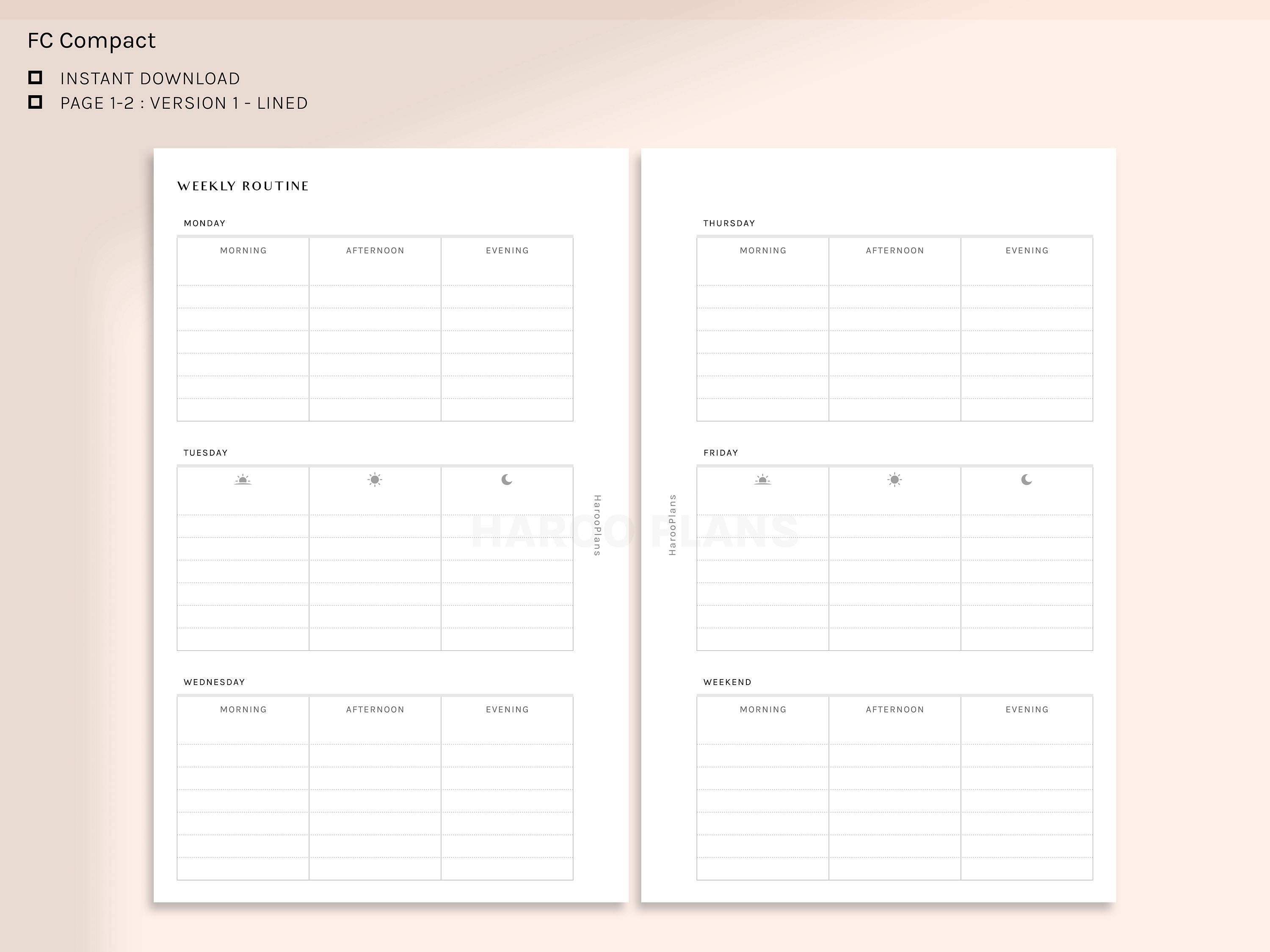 Weekly Routine FC Compact Printable Planner Inserts Weekly - Etsy